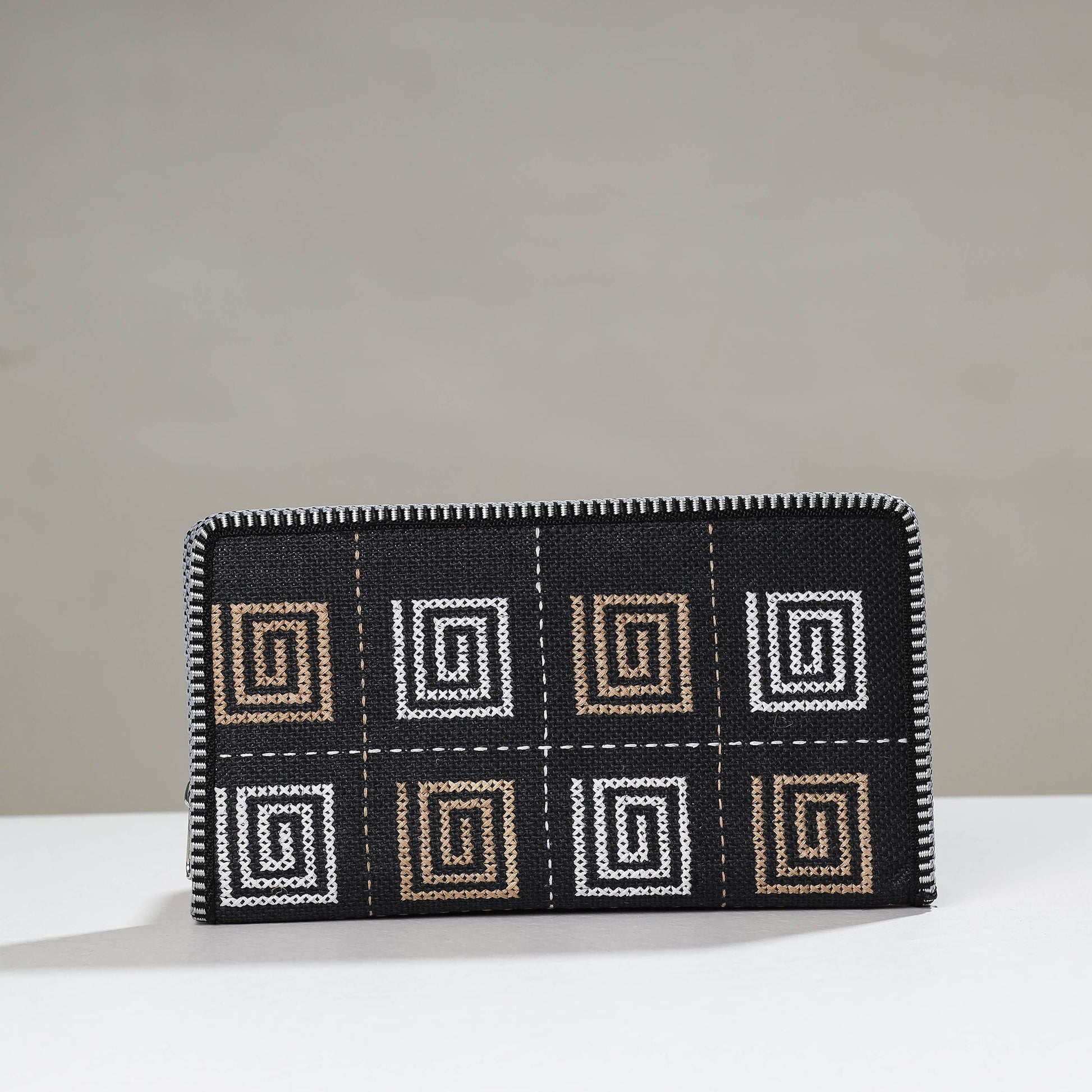 Black - Tribal Hand Embroidered Jute Passport Cover