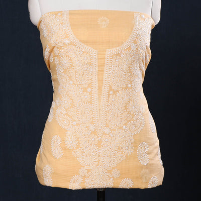 Beige - 2pc Hand Embroidery Kota Doria Chikankari Dress Material
