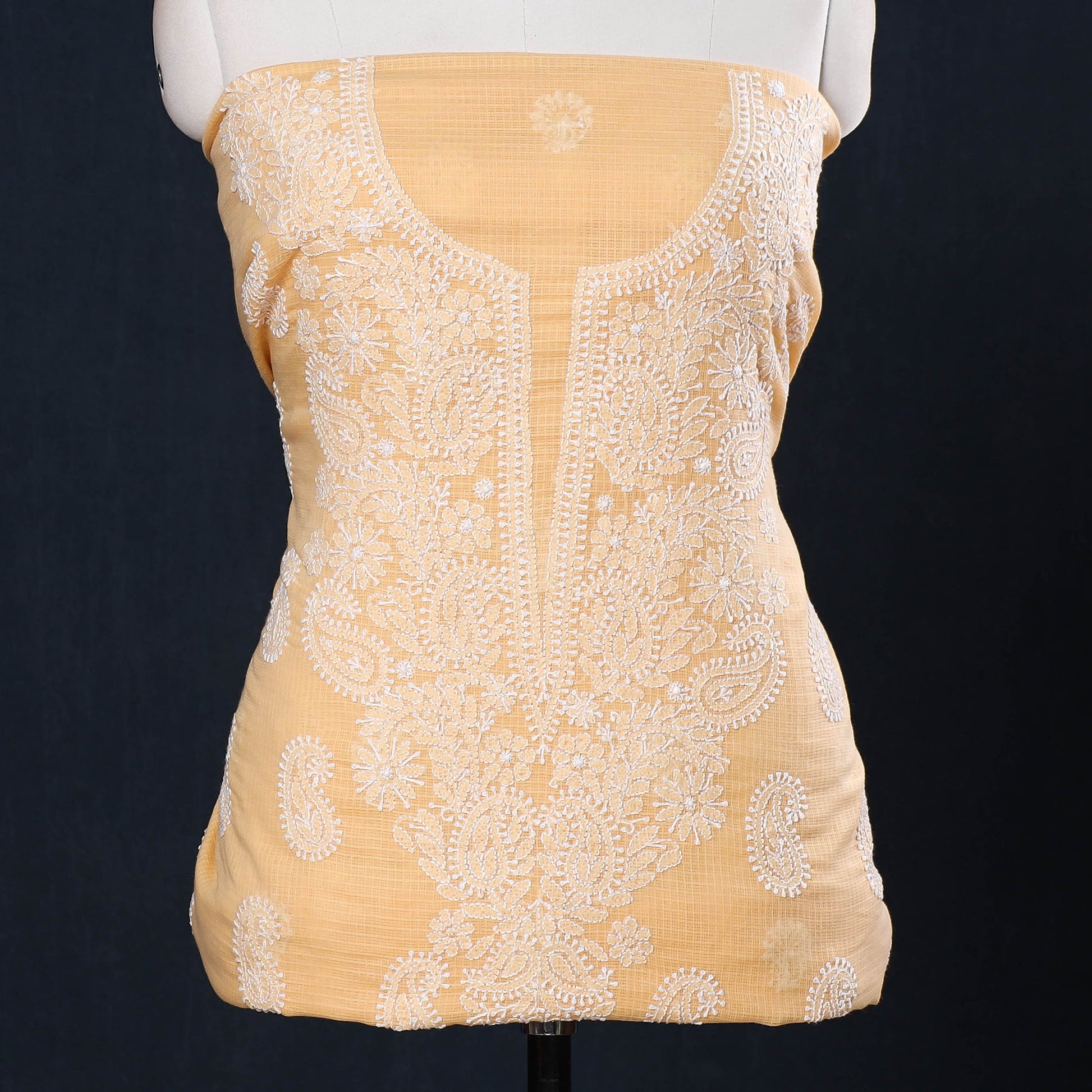 Beige - 2pc Hand Embroidery Kota Doria Chikankari Dress Material