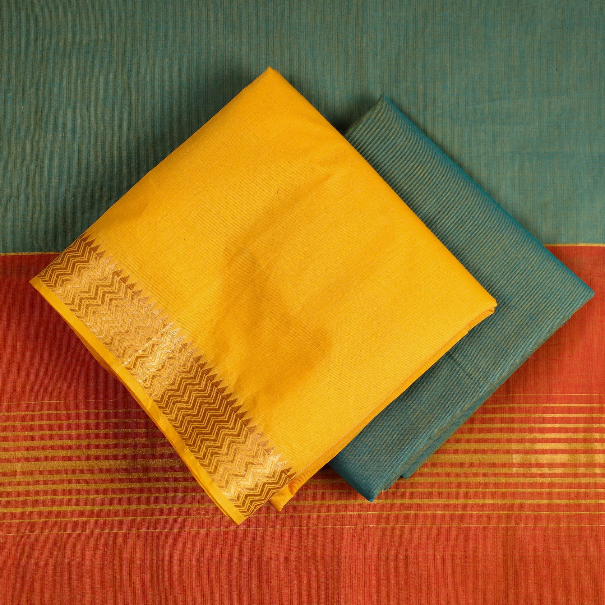 3pc Mangalagiri Cotton Suit Material Set with Zari Border