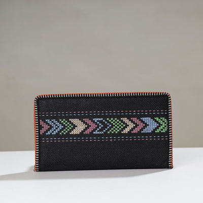 Black - Tribal Hand Embroidered Jute Passport Cover
