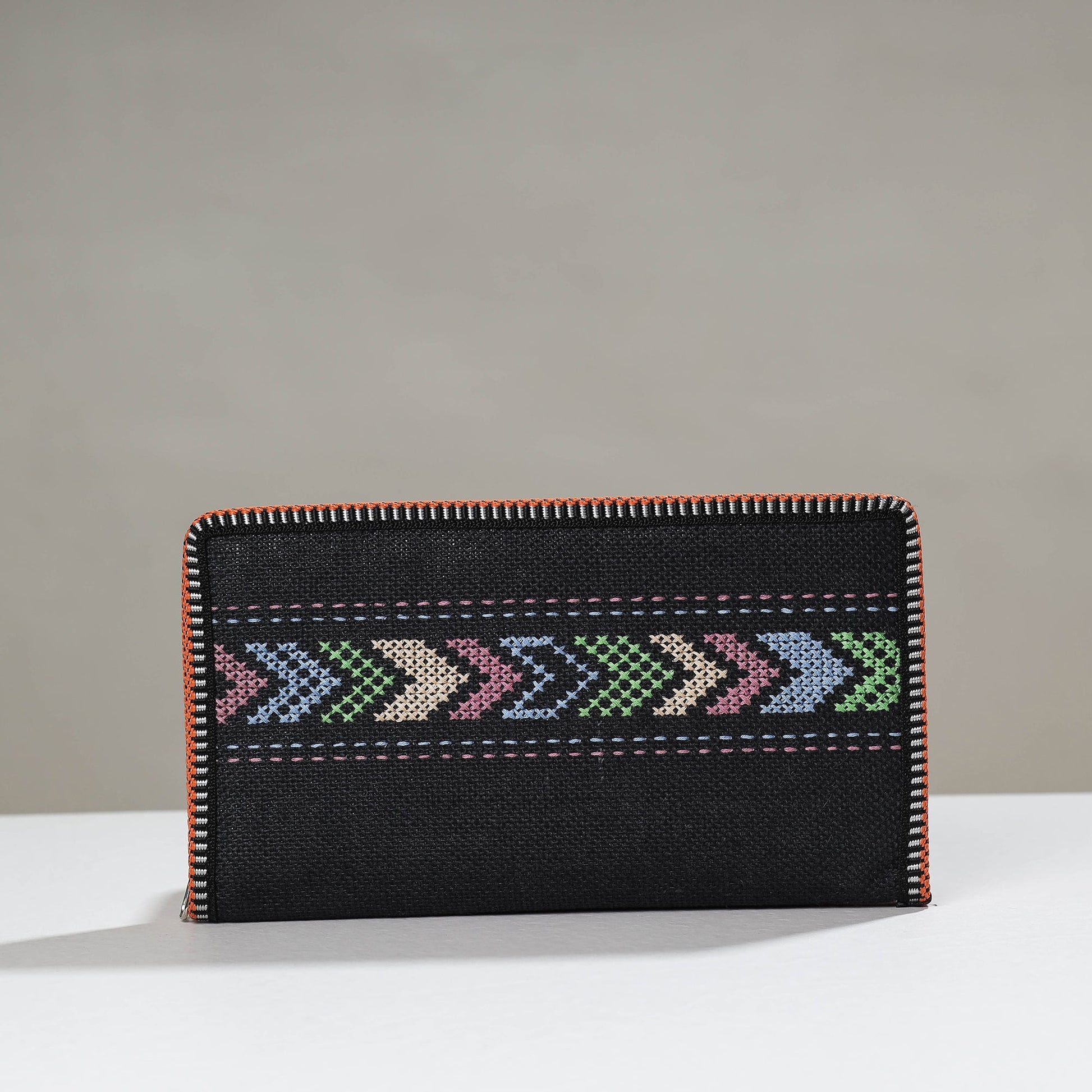 Black - Tribal Hand Embroidered Jute Passport Cover