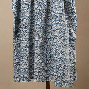 Blue - Hand Block Printed Cotton Kaftan with Tie-Up Waist (Long)