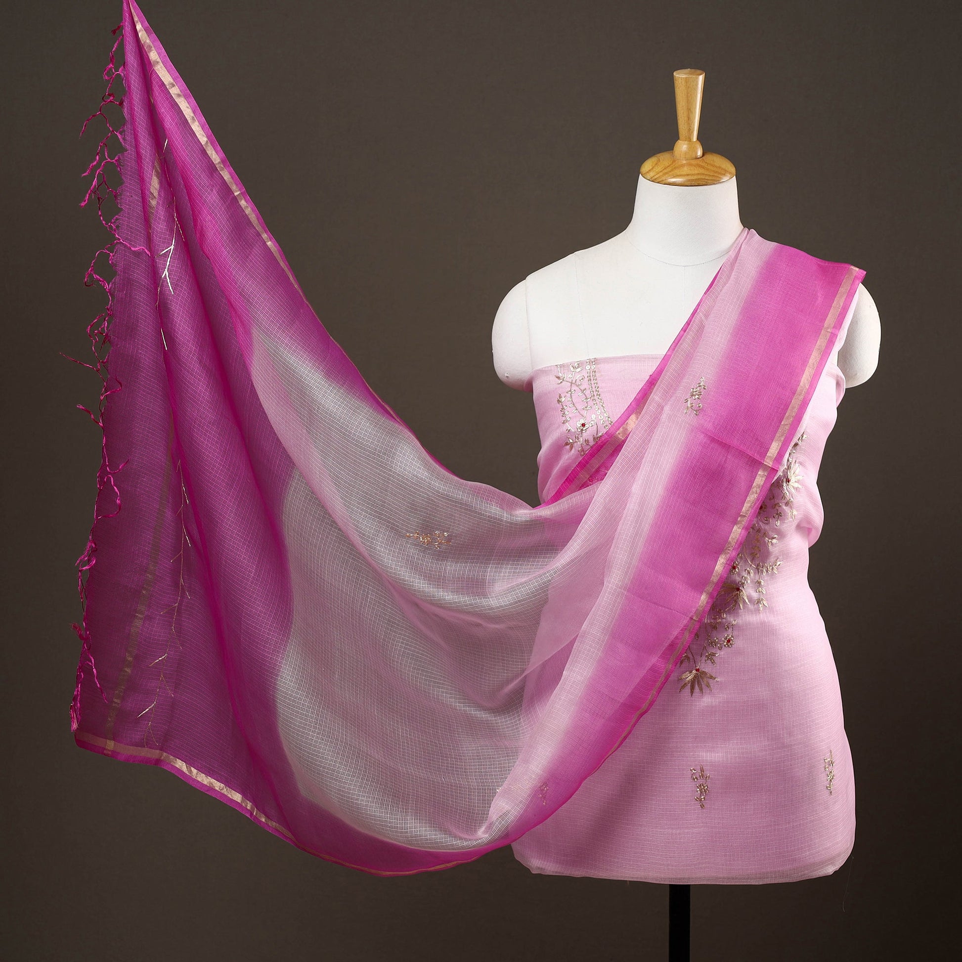 3pc Pitta Work Kota Doria Pure Silk Suit Material Set 02