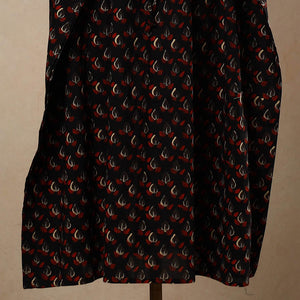 Black - Hand Block Printed Cotton Kaftan with Tie-Up Waist (Long)