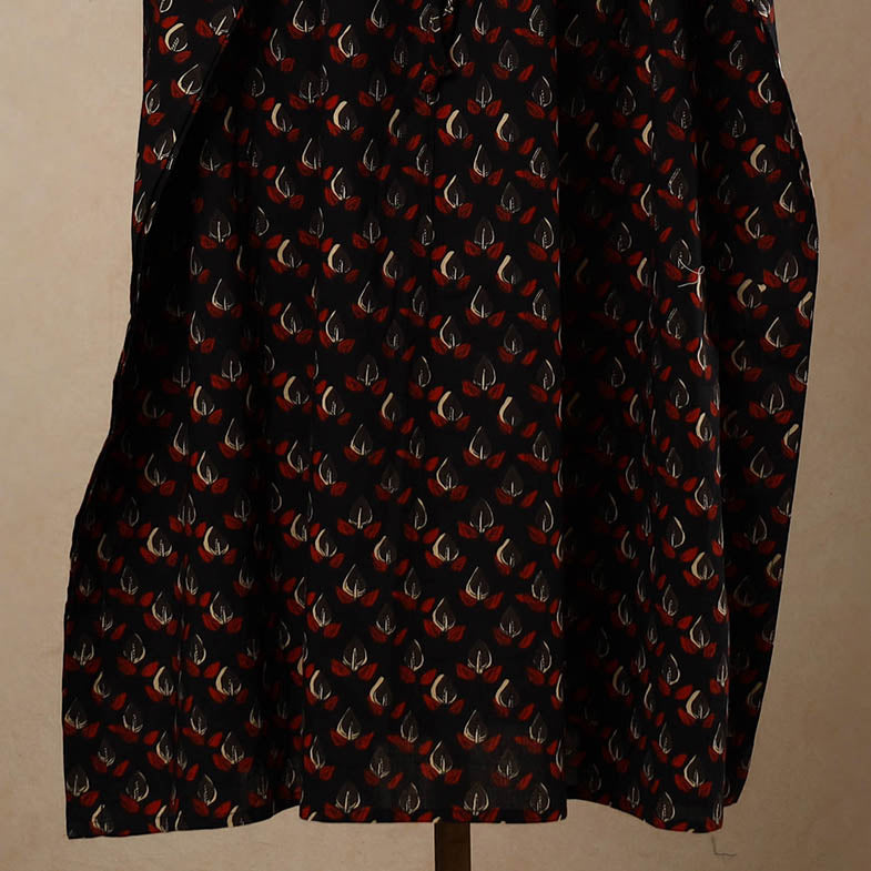 Black - Hand Block Printed Cotton Kaftan with Tie-Up Waist (Long)