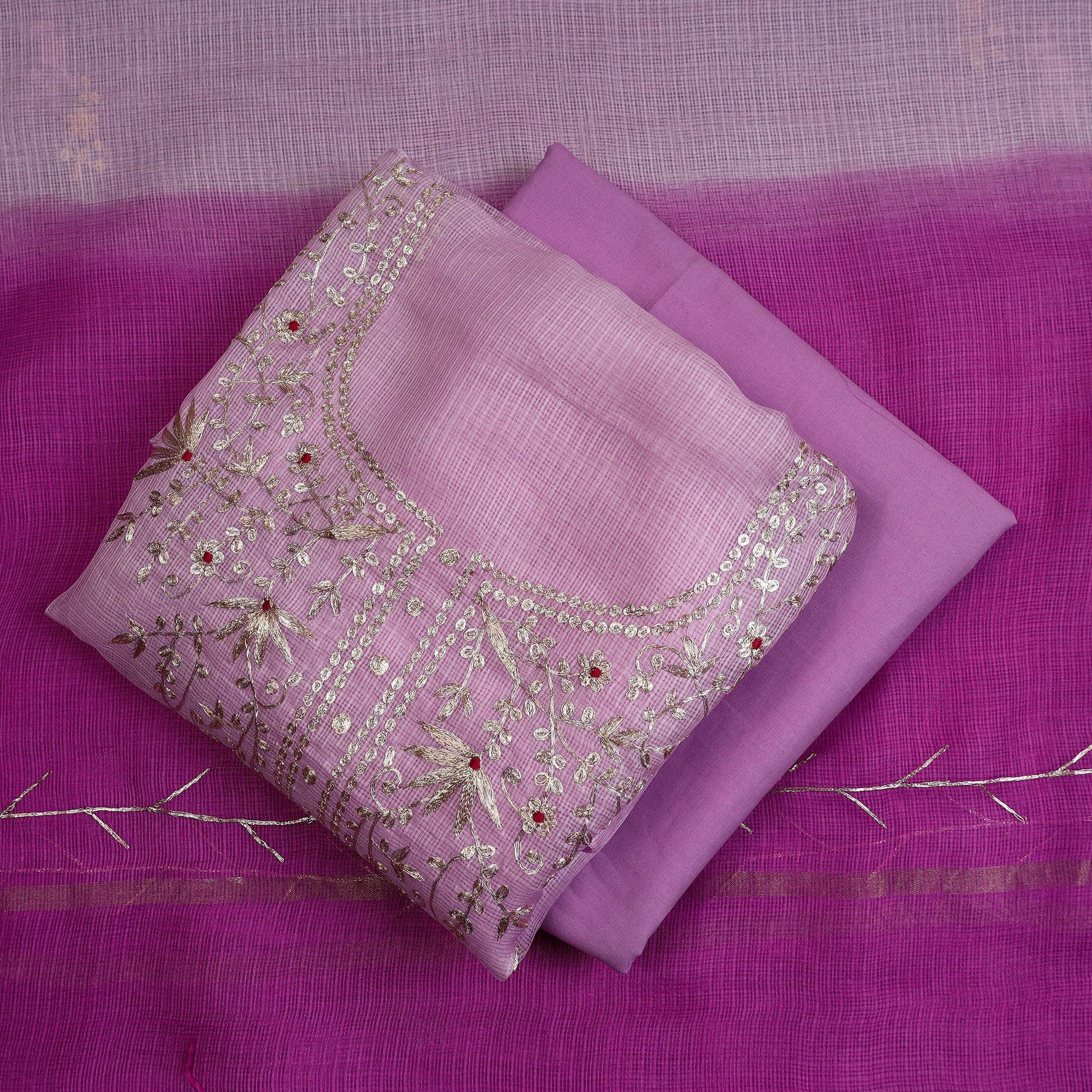 3pc Pitta Work Kota Doria Pure Silk Suit Material Set 02