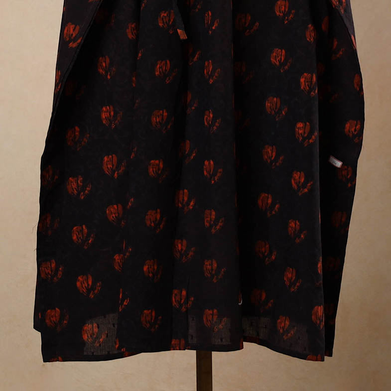 Black - Hand Block Printed Cotton Kaftan with Tie-Up Waist (Long)