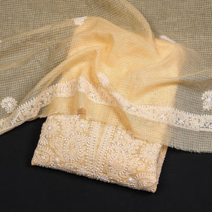Beige - 2pc Hand Embroidery Kota Doria Chikankari Dress Material