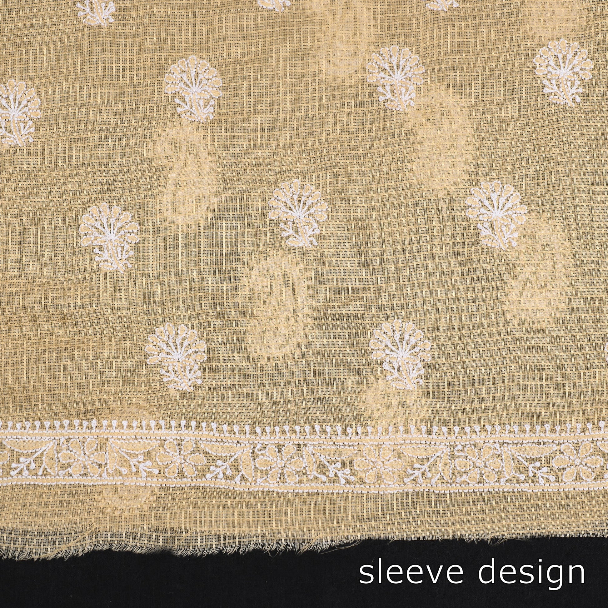 Beige - 2pc Hand Embroidery Kota Doria Chikankari Dress Material
