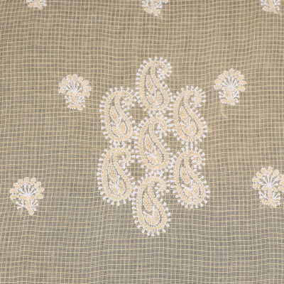 Beige - 2pc Hand Embroidery Kota Doria Chikankari Dress Material