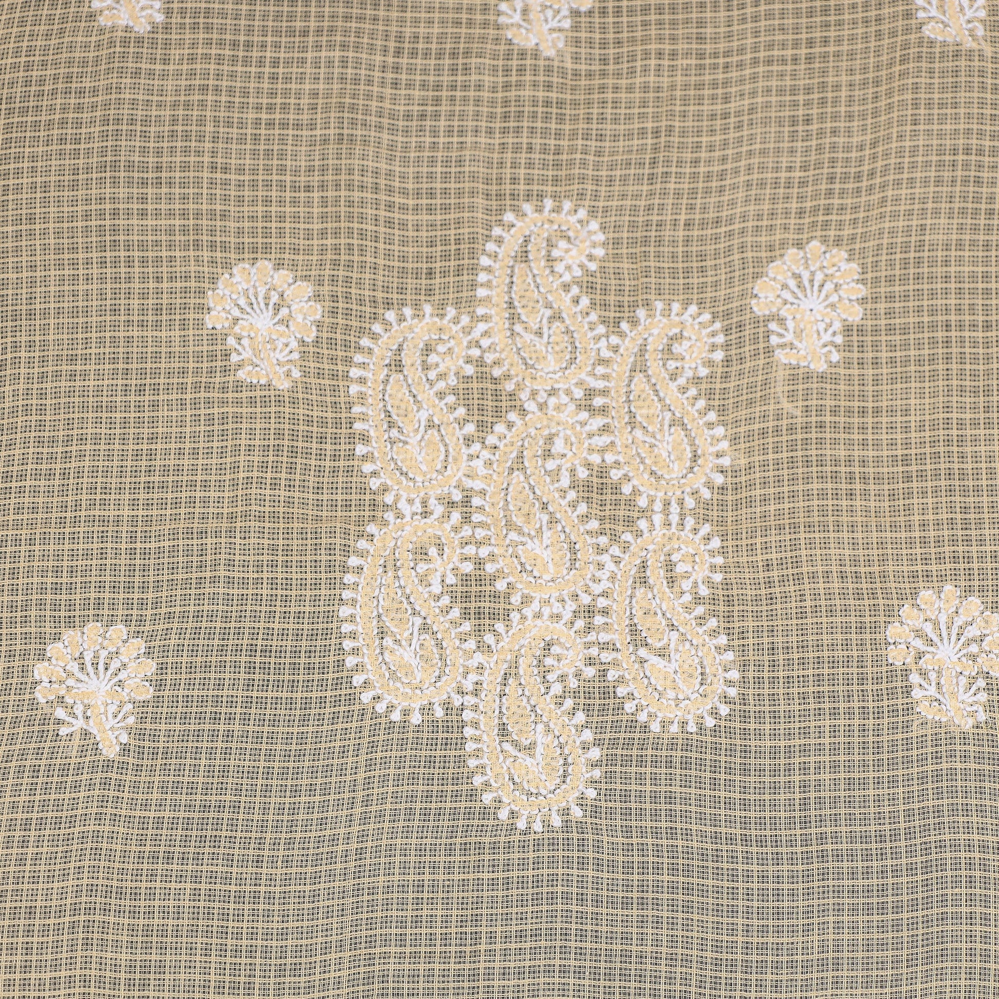 Beige - 2pc Hand Embroidery Kota Doria Chikankari Dress Material