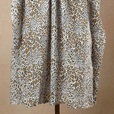 Beige - Hand Block Printed Cotton Kaftan with Tie-Up Waist (Long)