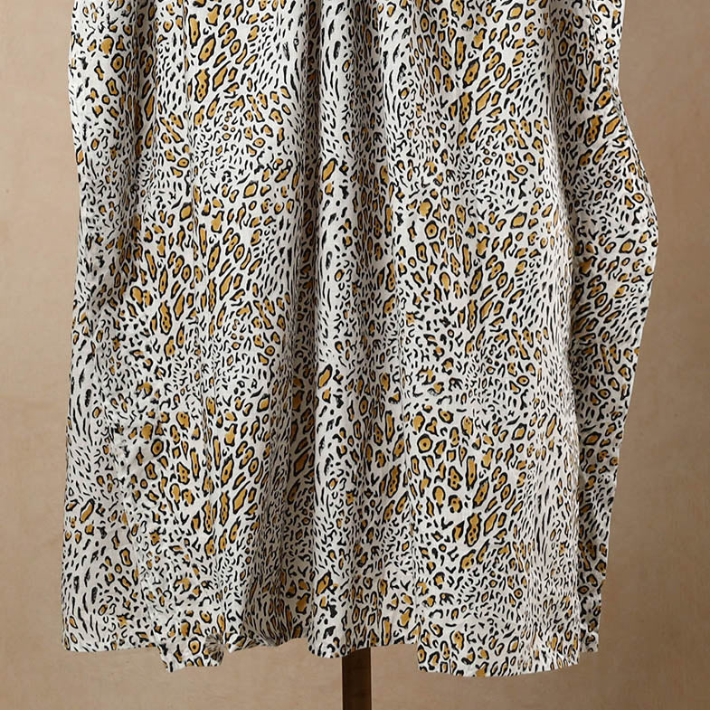 Beige - Hand Block Printed Cotton Kaftan with Tie-Up Waist (Long)