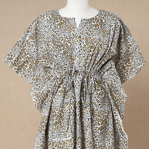 Beige - Hand Block Printed Cotton Kaftan with Tie-Up Waist (Long)