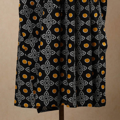 Black - Hand Block Printed Cotton Kaftan with Tie-Up Waist (Long)