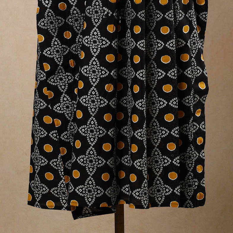 Black - Hand Block Printed Cotton Kaftan with Tie-Up Waist (Long)
