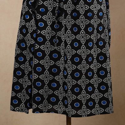 Black - Hand Block Printed Cotton Kaftan with Tie-Up Waist (Long)