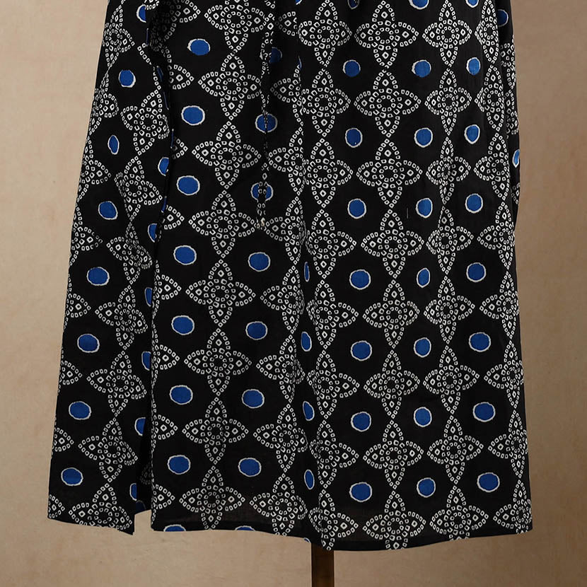 Black - Hand Block Printed Cotton Kaftan with Tie-Up Waist (Long)
