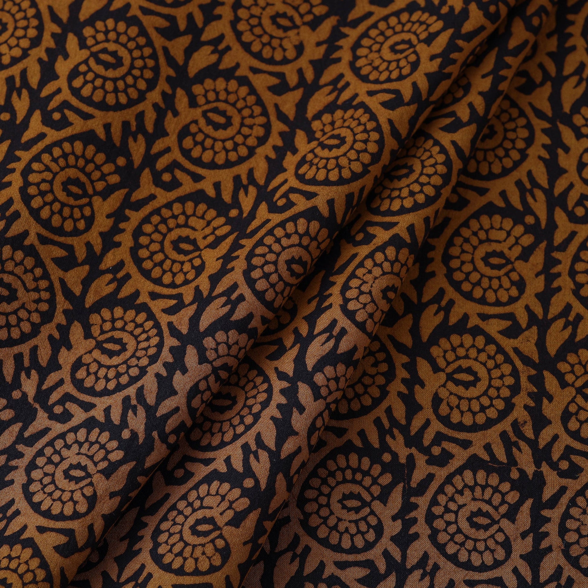 Brown - Bagh Hand Block printed Cotton Fabric