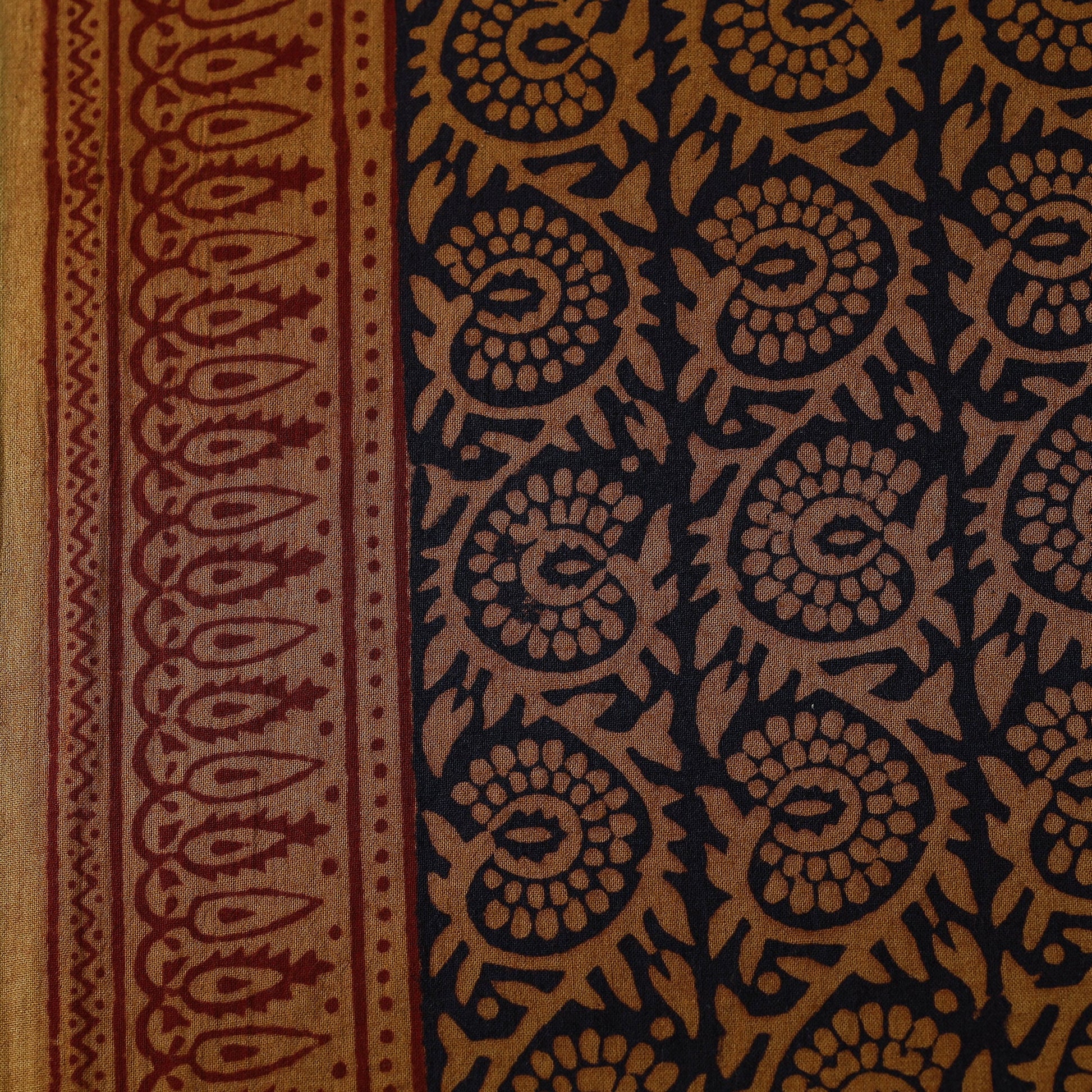 Brown - Bagh Hand Block printed Cotton Fabric