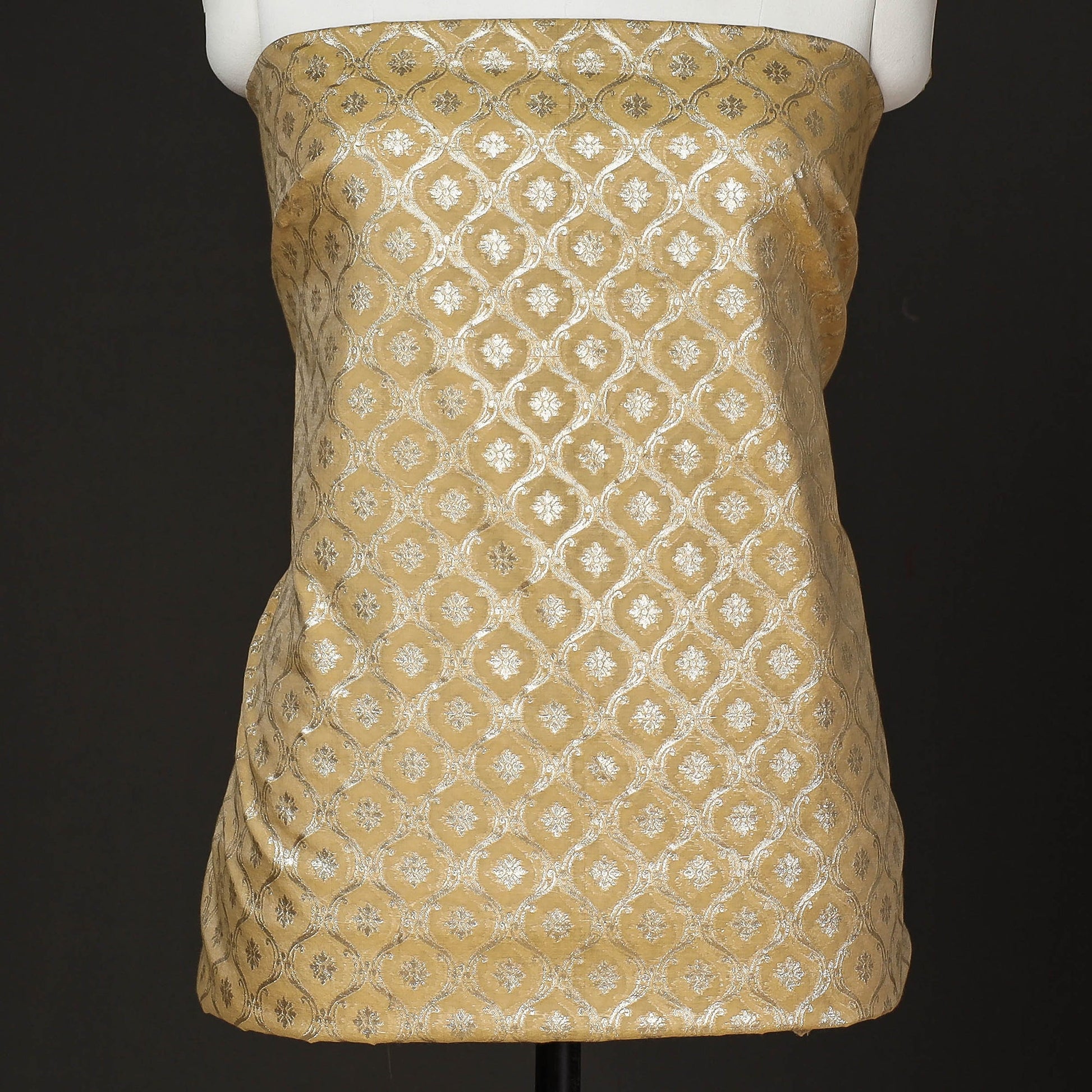 Beige - 2pc Zari Buti Silk Cotton Handloom Banarasi Dress Material