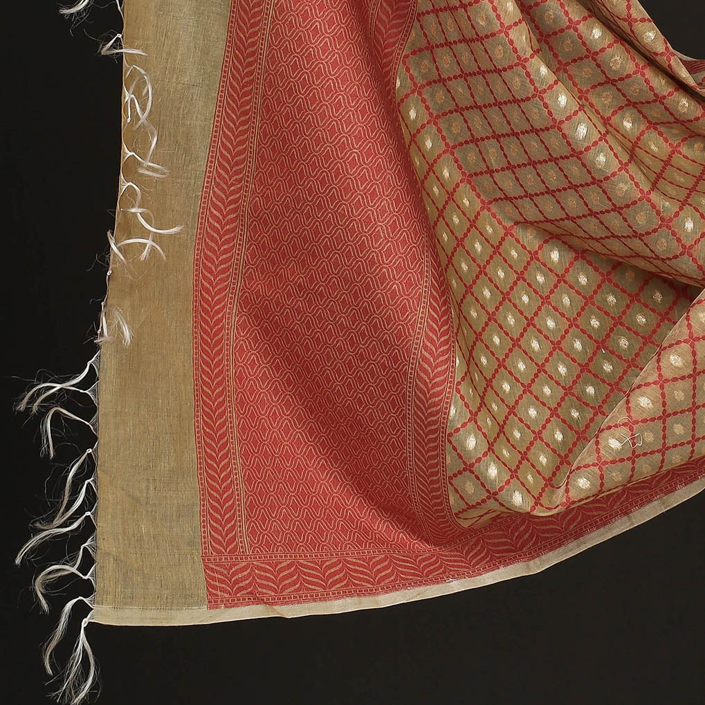 Beige - 2pc Zari Buti Silk Cotton Handloom Banarasi Dress Material