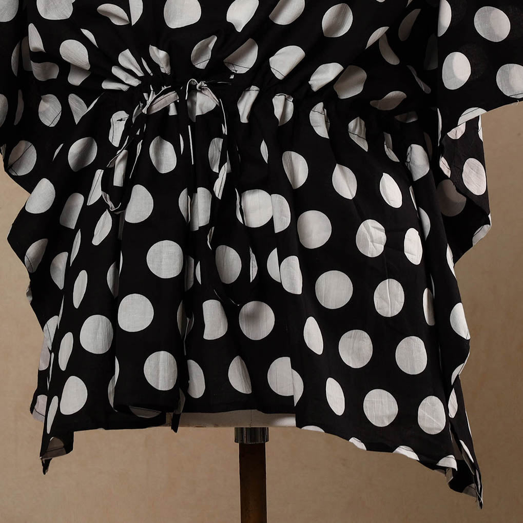 Black - Hand Printed Cotton Kaftan with Tie-Up Waist (Short)