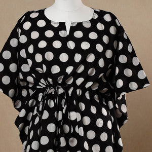 Black - Hand Printed Cotton Kaftan with Tie-Up Waist (Short)