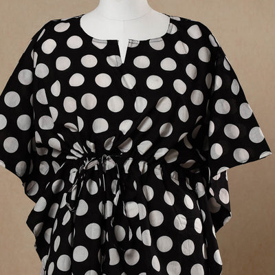 Black - Hand Printed Cotton Kaftan with Tie-Up Waist (Short)