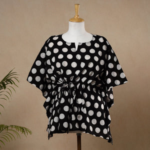 Black - Hand Printed Cotton Kaftan with Tie-Up Waist (Short)