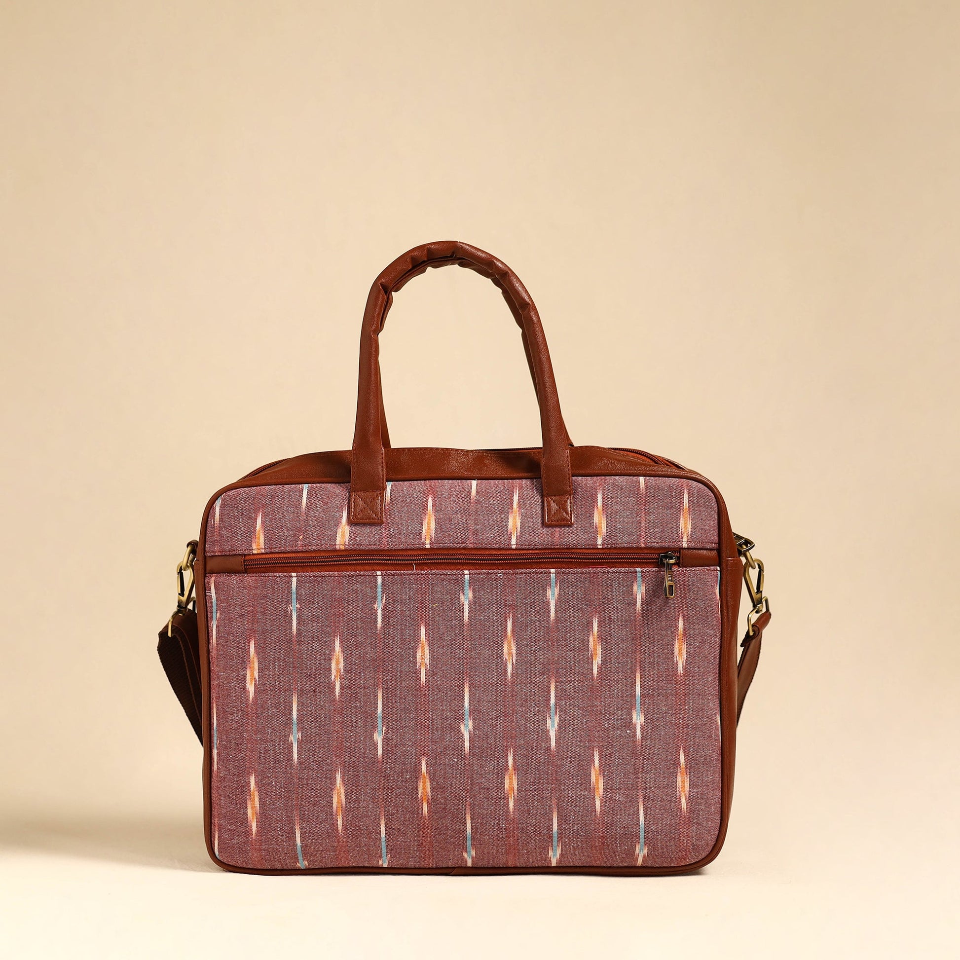 Brown - Handmade Pochampally Ikat Laptop Bag 05