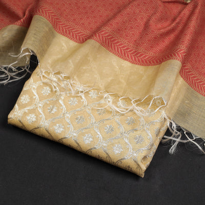 Beige - 2pc Zari Buti Silk Cotton Handloom Banarasi Dress Material