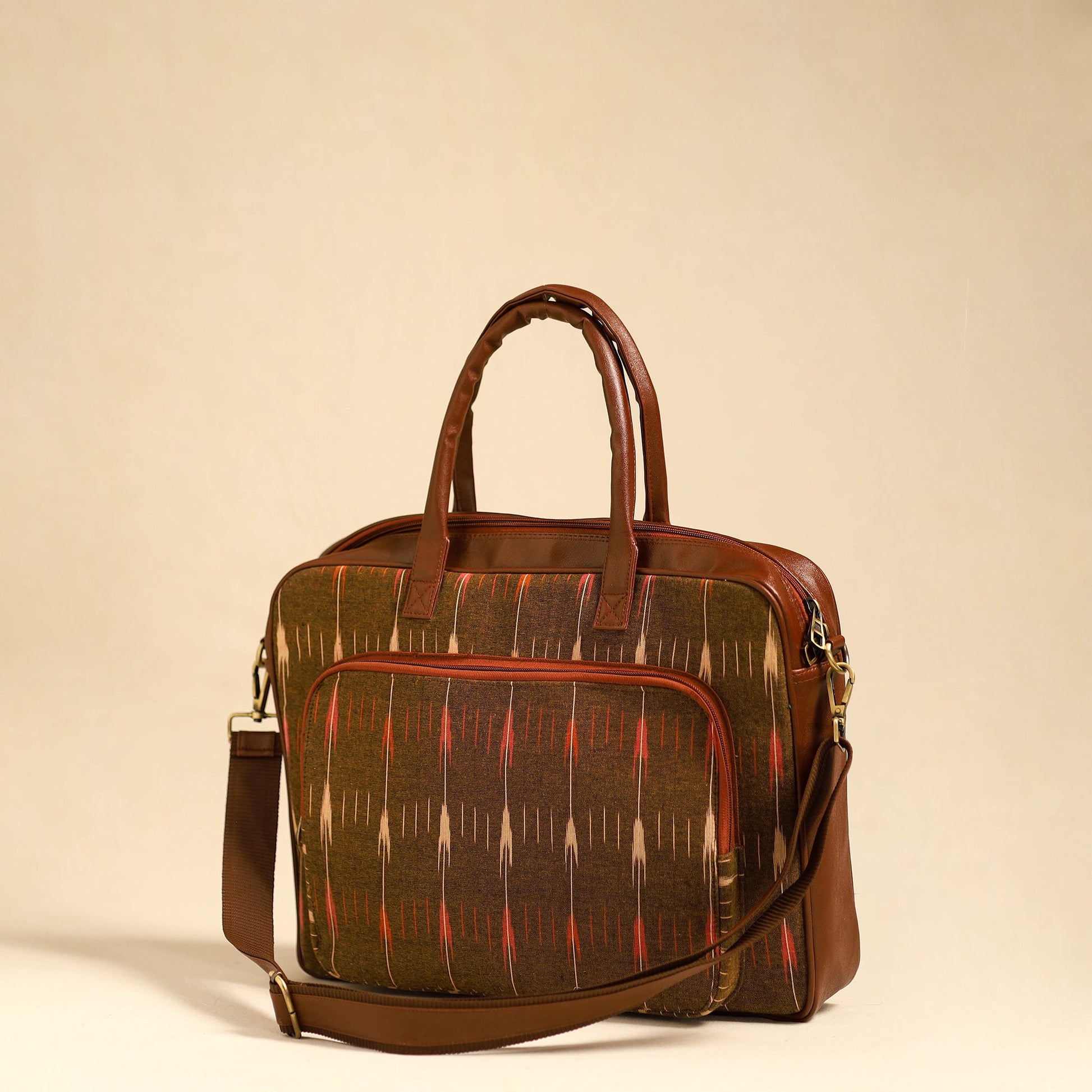 Brown - Handmade Pochampally Ikat Laptop Bag 32