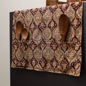 Brown - Kalamkari Block Printed Fridge Cover with Handle Cover 14