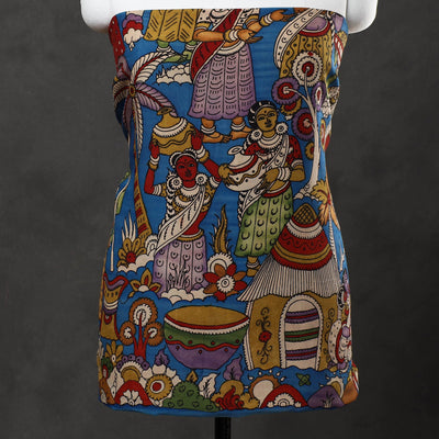 Blue - 3pc Chanderi Silk Kalamkari Kurta with Jacquard Dupatta 01