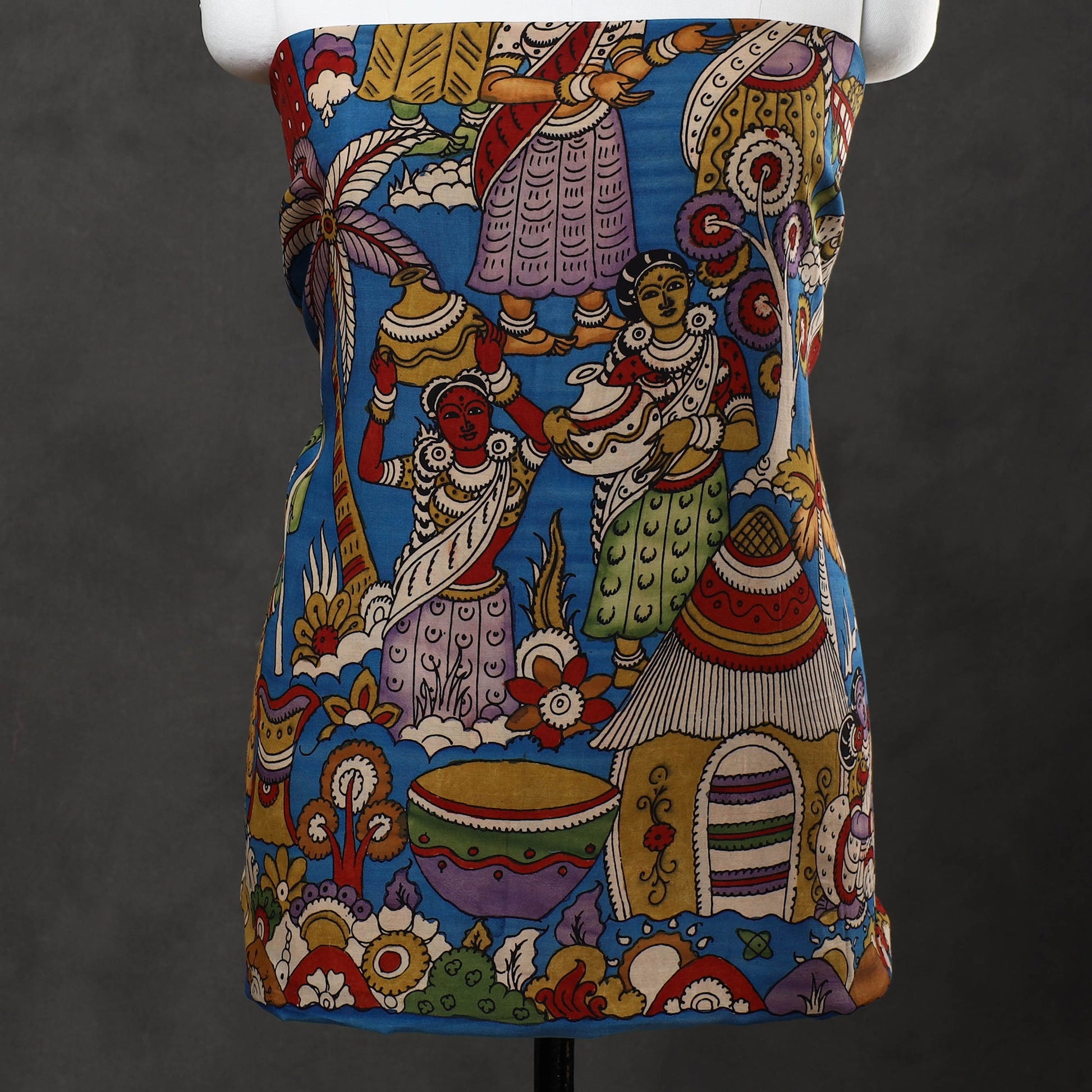 Blue - 3pc Chanderi Silk Kalamkari Kurta with Jacquard Dupatta 01