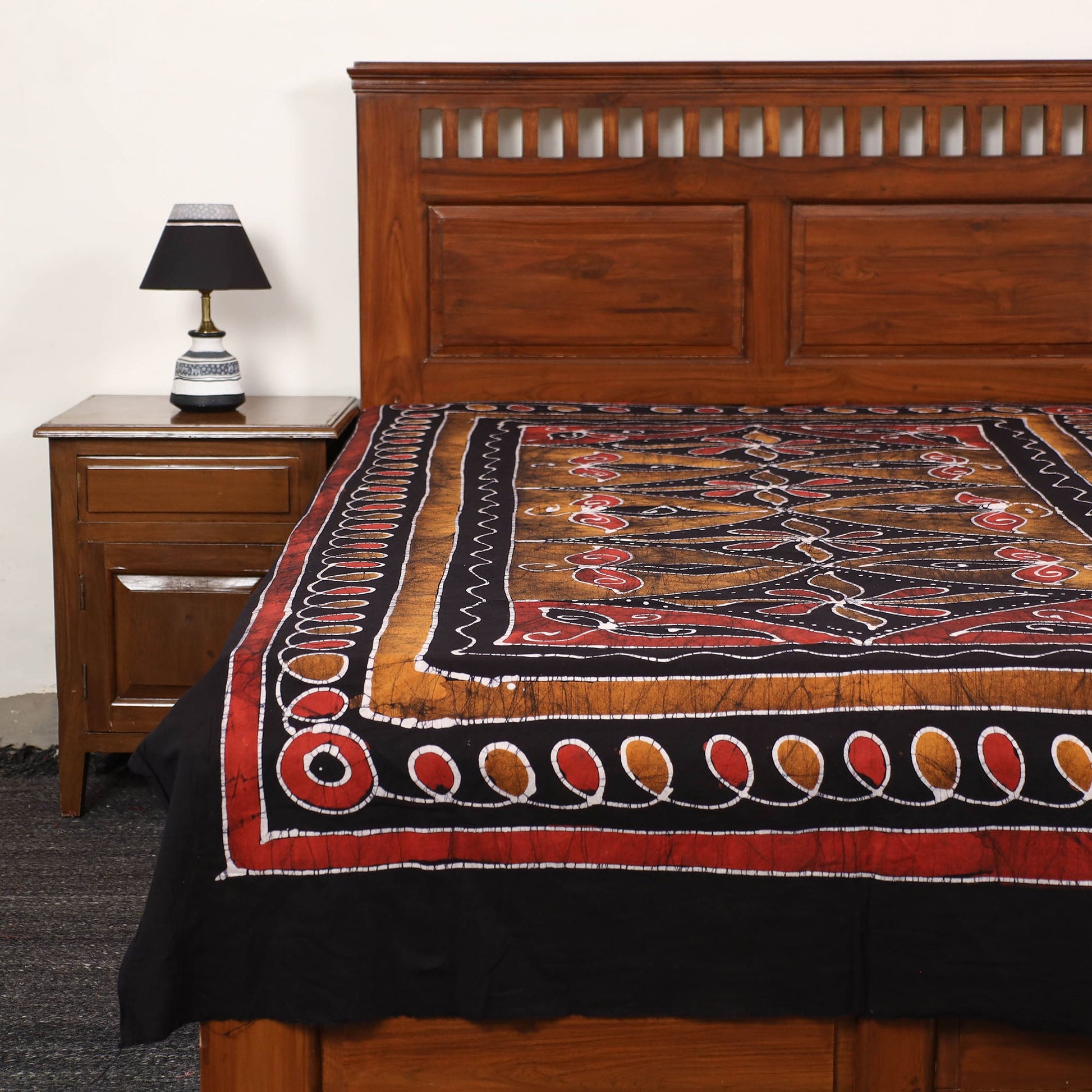 Black - Hand Batik Printed Cotton Single Bed Cover (96 x 59 in) 07