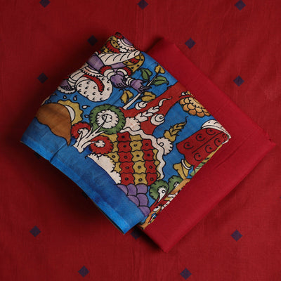 Blue - 3pc Chanderi Silk Kalamkari Kurta with Jacquard Dupatta 01