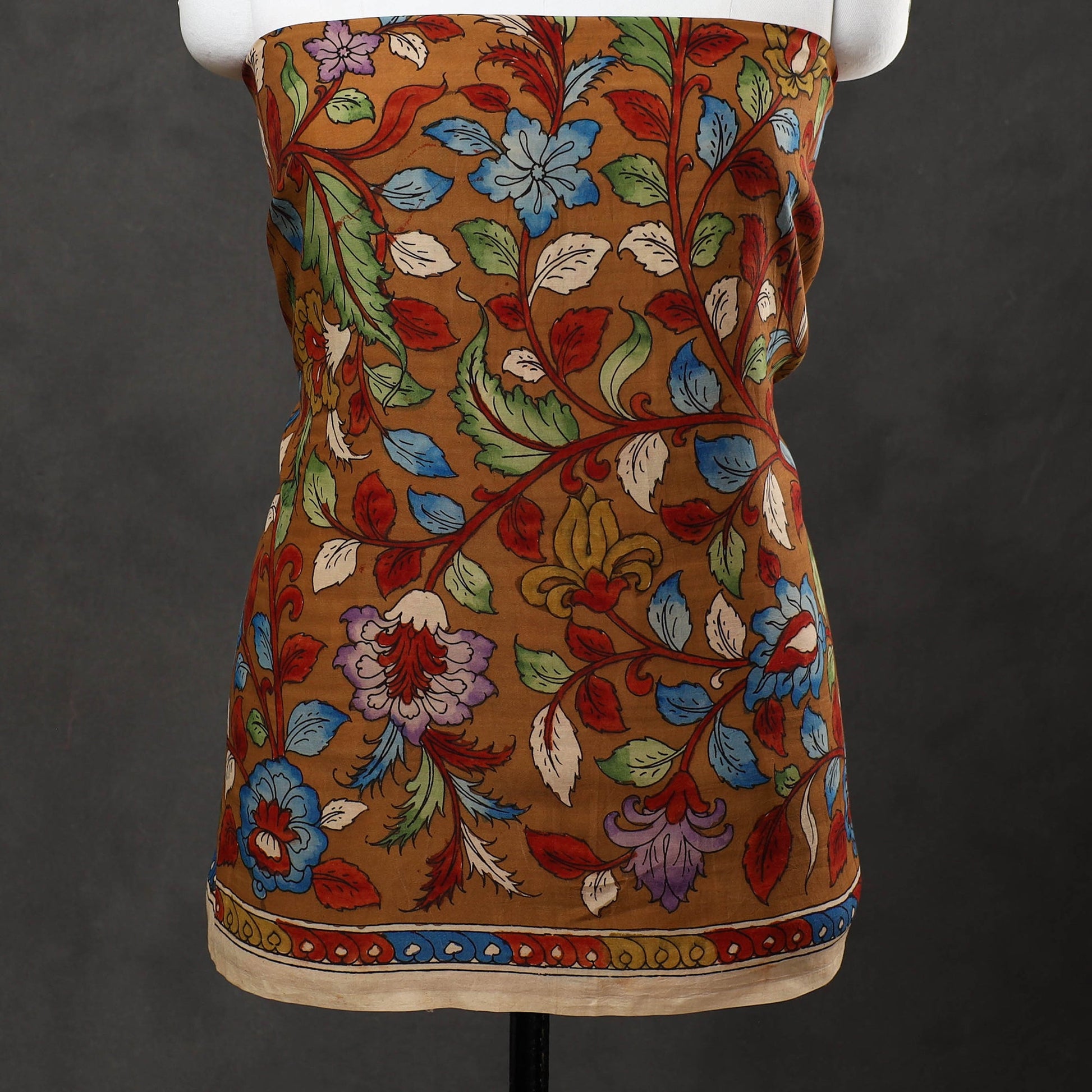 Brown - 3pc Bangalore Silk Kalamkari Kurta with Jacquard Dupatta 07