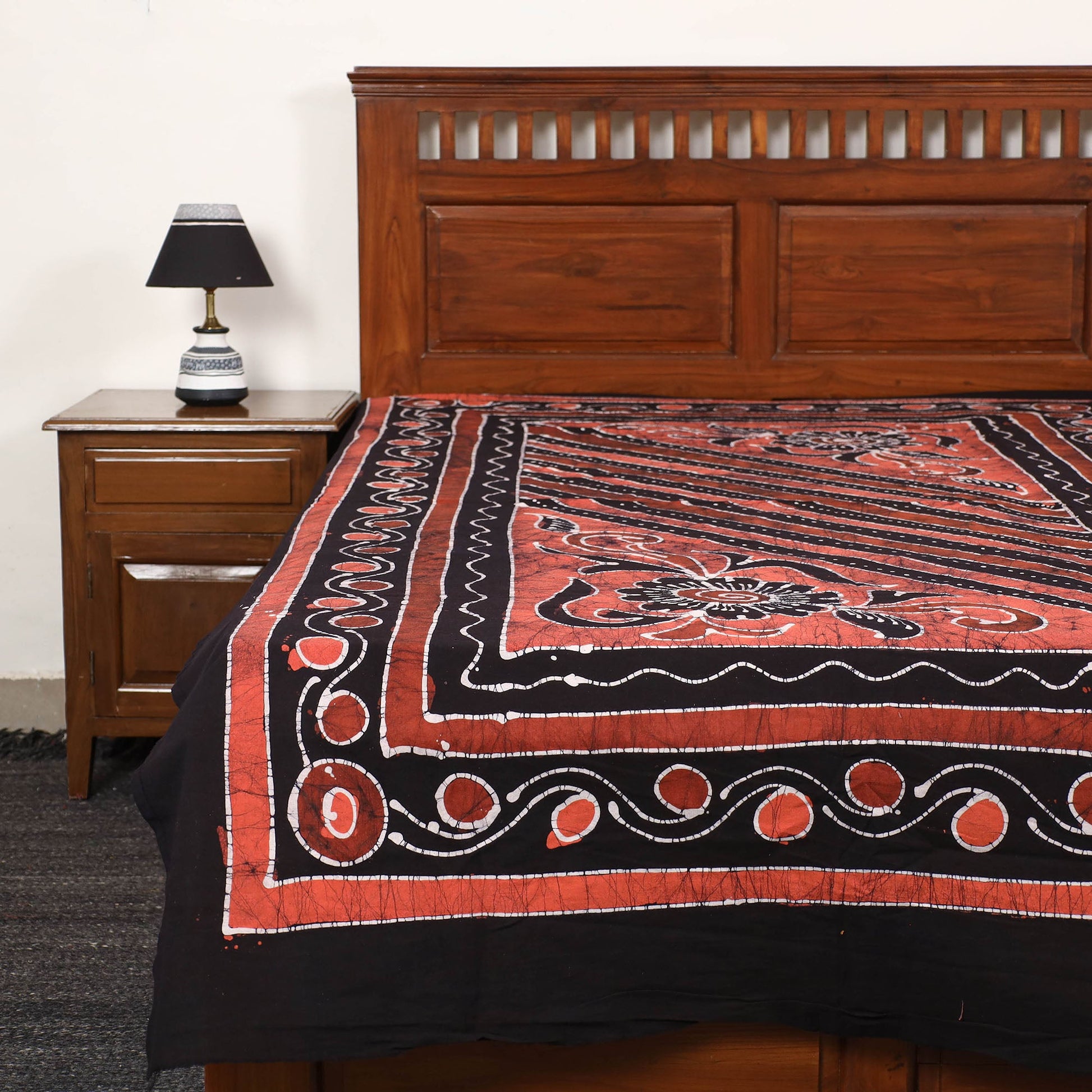 Black - Hand Batik Printed Cotton Single Bed Cover (96 x 59 in) 08