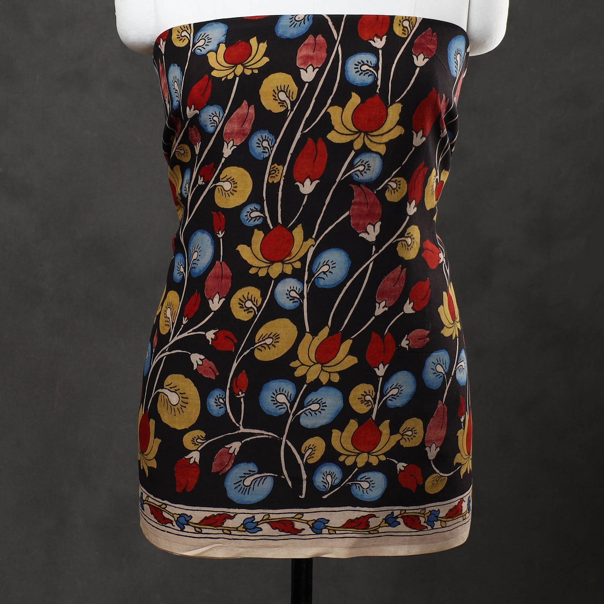 Black - 3pc Chanderi Silk Kalamkari Kurta with Polka Dot Dupatta 08