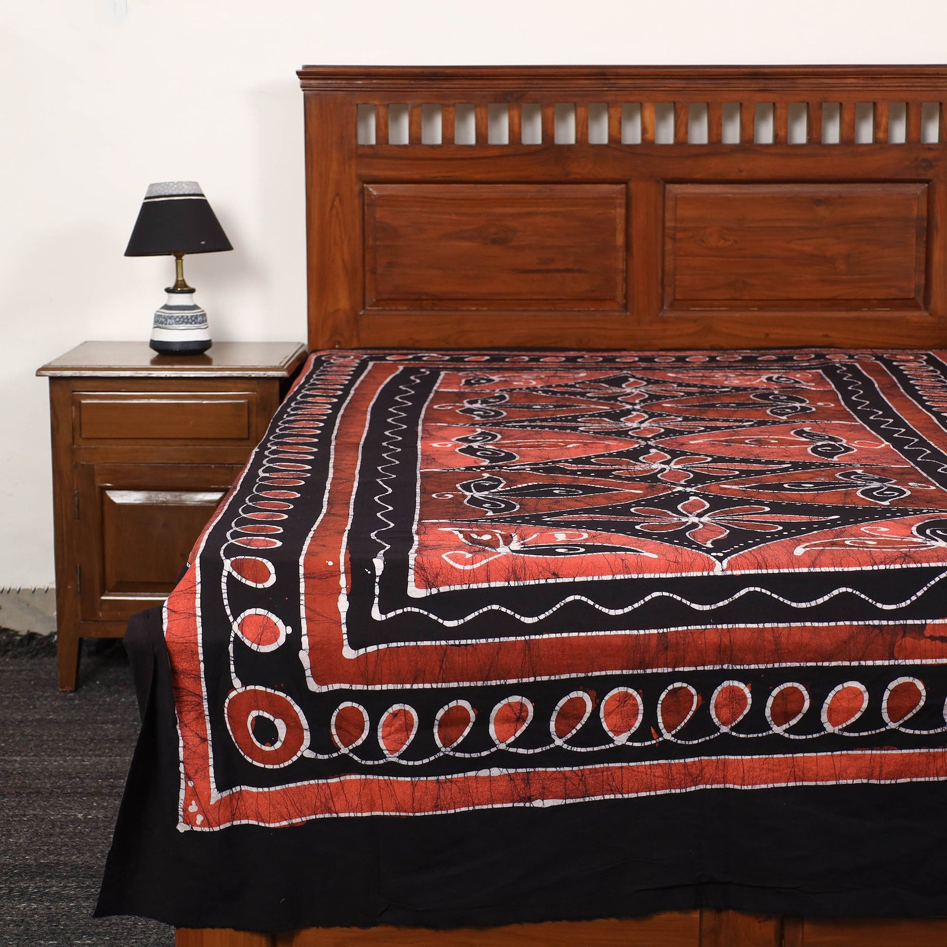 Black - Hand Batik Printed Cotton Single Bed Cover (96 x 59 in) 09
