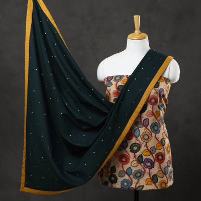 Beige - 3pc Chanderi Silk Kalamkari Kurta with Jacquard Dupatta 11