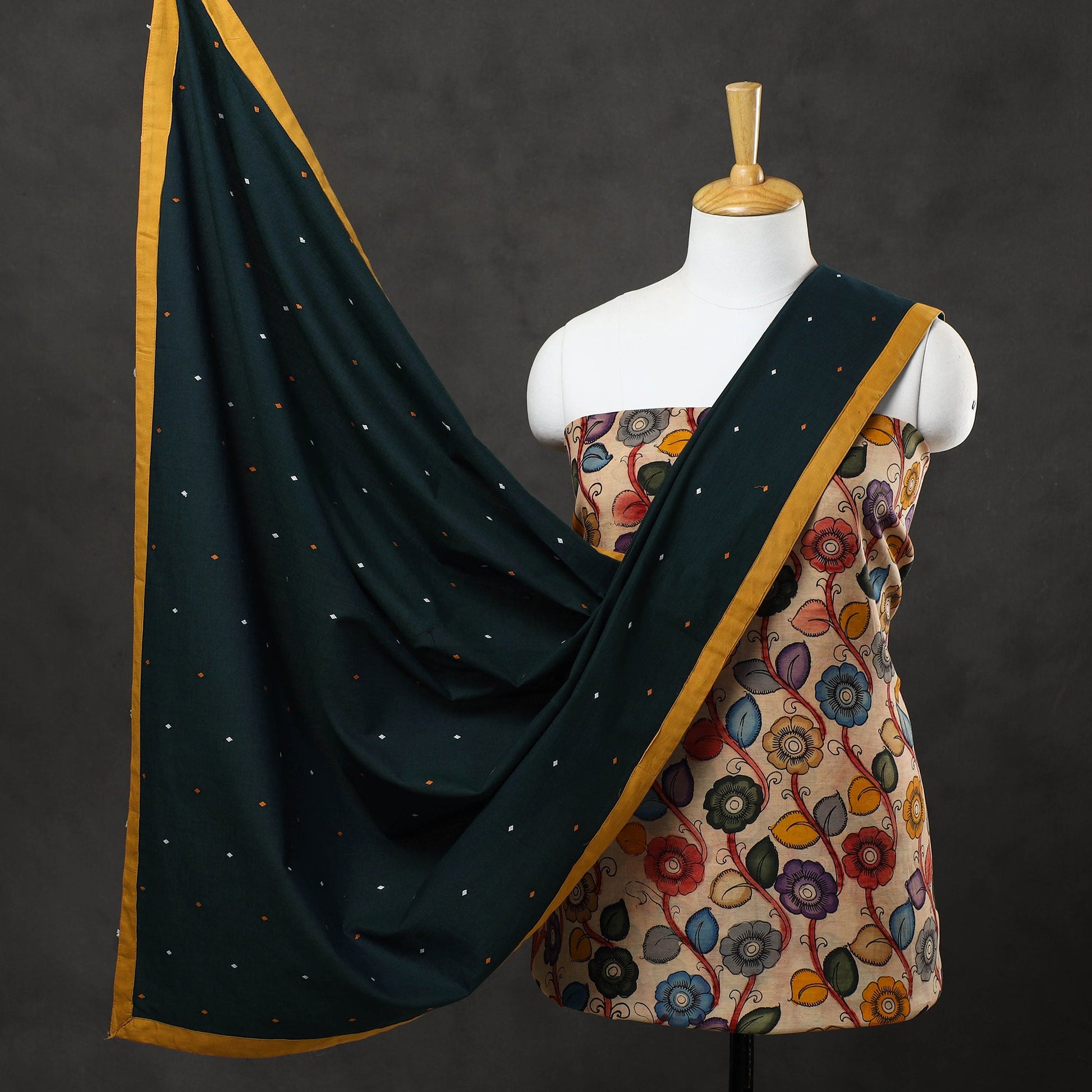 Beige - 3pc Chanderi Silk Kalamkari Kurta with Jacquard Dupatta 11