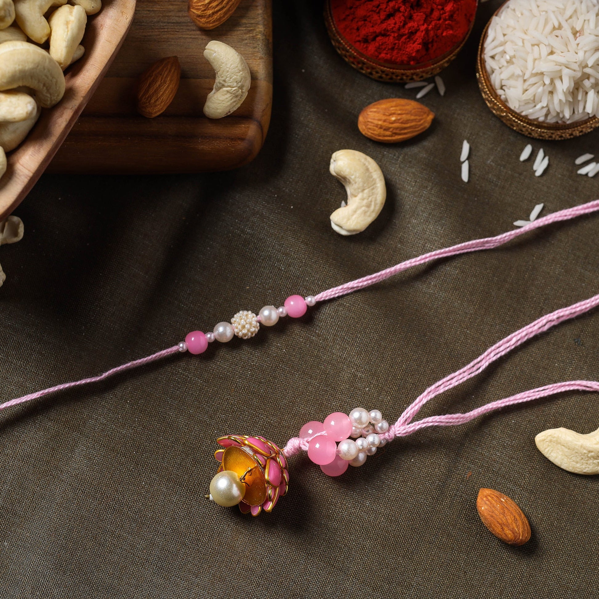 Beadwork Bhaiya Bhabhi Rakhi with Cashew & Almonds