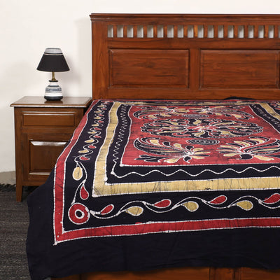Black - Hand Batik Printed Cotton Single Bed Cover (96 x 59 in) 12