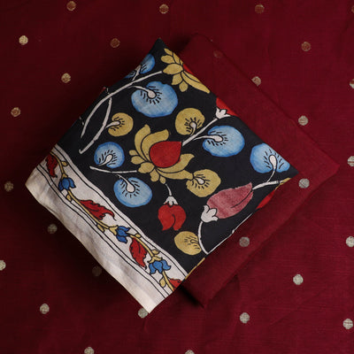 Black - 3pc Chanderi Silk Kalamkari Kurta with Polka Dot Dupatta 08