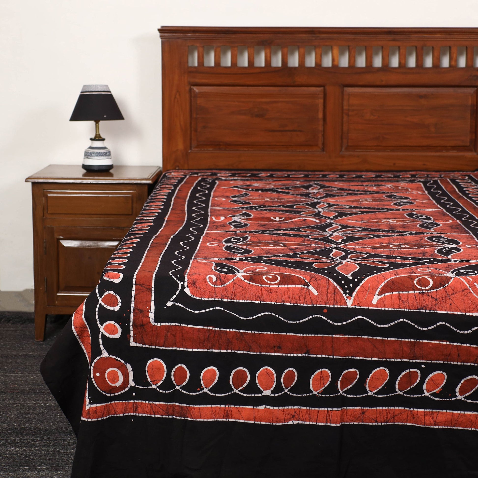 Black - Hand Batik Printed Cotton Single Bed Cover (96 x 59 in) 23