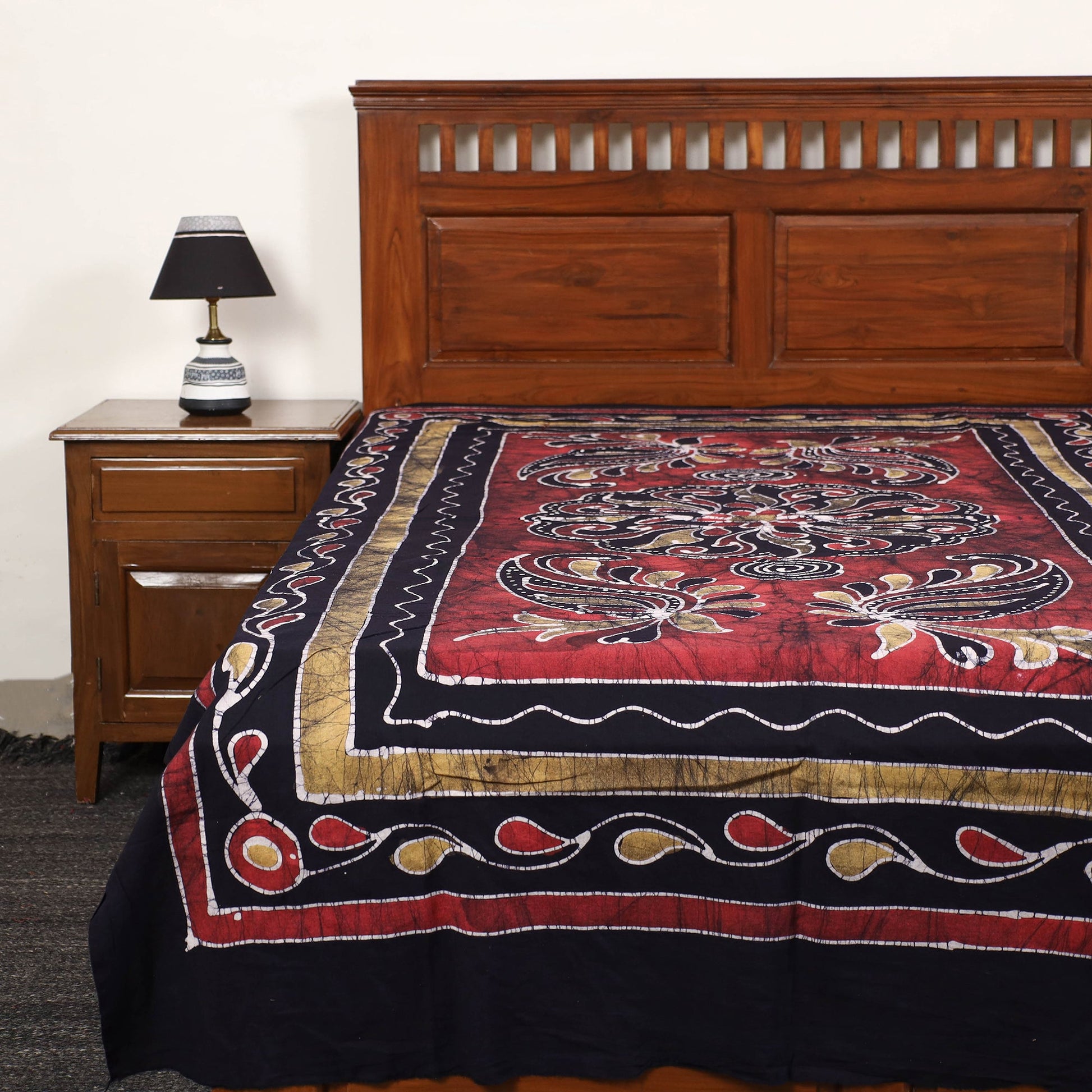 Black - Hand Batik Printed Cotton Single Bed Cover (96 x 59 in) 34
